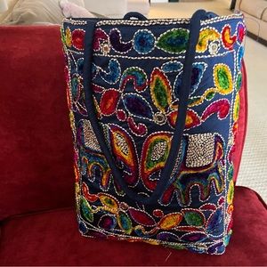 Beautiful Sequined Blue Elephant Hand sewn Bag